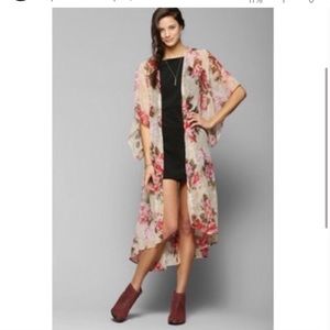 Rose floral see-through long kimono duster romantic coverup Boho cardigan